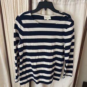 Sezane Navy and White Striped Long Sleeve Top